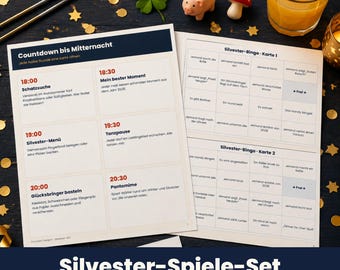 Silvester Spiele zum Ausdrucken für Familie und Kinder – Countdown bis Mitternacht, Bingo, Quiz, Wachsgießen, Jahresrückblick, PDF
