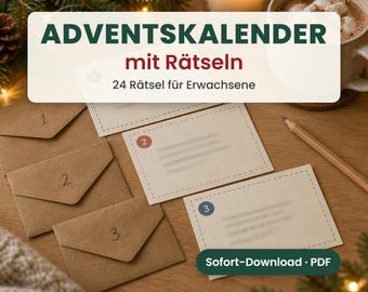 Rätsel Adventskalender zum Ausdrucken – ausgefallener Adventskalender für Erwachsene und Teenager, 24 Rätsel mit Lösungen, PDF