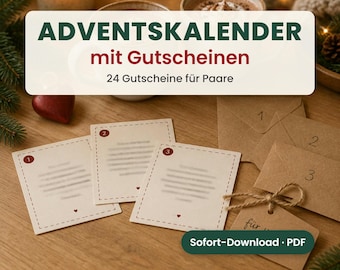 Printable Advent calendar with 24 vouchers for girlfriend, boyfriend or partner, PDF 2026