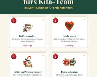Adventskalender zum Ausdrucken fürs Kita-Team – 24 Mini-Aktionen für Erzieherinnen und Erzieher, PDF 2026