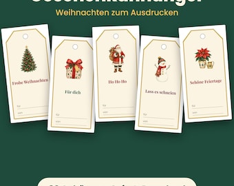 Printable Christmas Gift Tags | 80 Tags and Labels with Watercolor Designs | Christmas Tag PDF Instant Download
