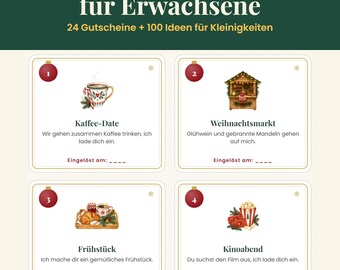 Printable Advent Calendar Fillers for Adults | 24 Coupons + 100 Ideas for Small Gifts | Advent Calendar Ideas PDF