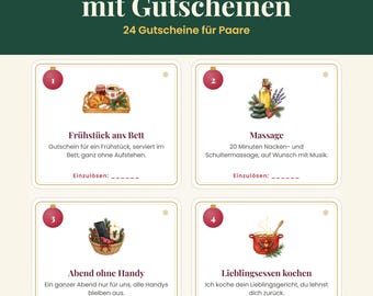 Adventskalender zum Ausdrucken mit 24 Gutscheinen für Freundin, Freund oder Partner, PDF 2026