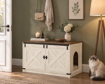 Cat Litter Box Enclosure, Hidden Cat Cabinet, Wooden Pet Furniture