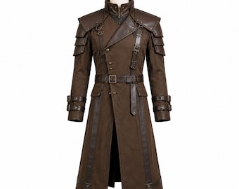 Brun Steampunk Lång Kappa, Gotisk Militär Viktoriansk Cosplay Överkappa