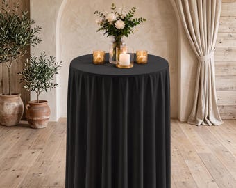Svart rund cocktailduk | Golvlång Highboy-duk | Bröllopsdekor | Elegant evenemangslaken