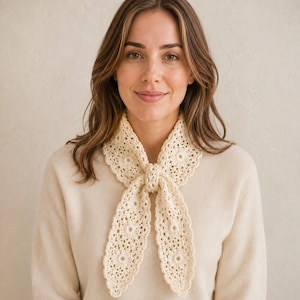 Crochet Neck Scarf Pattern, Floral Daisy Tie Scarf, Scalloped Lace Neckerchief (PDF Download)