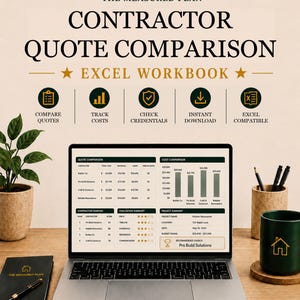 Planilha de comparação de orçamentos de empreiteiros | Rastreador de licitações de reforma e guia de decisão de empreiteiros