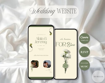Floral Wedding Website Template Canva | Digital Wedding Invitation | RSVP, Music & Countdown | Editable Canva Template