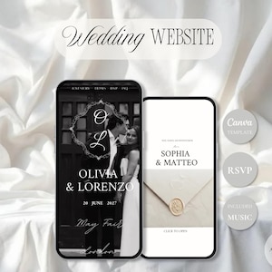Classic Wedding Website Template Canva | Elegant Digital Wedding Invitation | RSVP, Music & Countdown | Editable Wedding Website