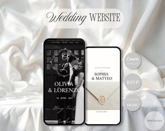 Plantilla clásica para sitio web de bodas en Canva | Invitación de boda digital elegante | Confirmación de asistencia, música y cuenta regresiva | Sitio web de bodas editable