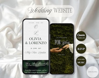 Garden Wedding Website Template Canva | Editable Digital Wedding Invitation | RSVP, Music & Countdown | Interactive Wedding Website