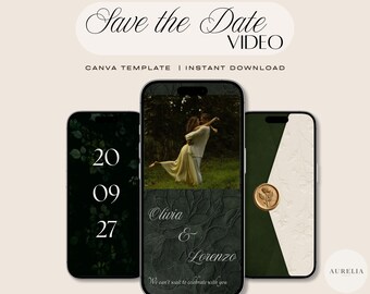 Green Wedding Save the Date Video Template, Sage Green Animated Invitation, Editable Canva Video, Digital Wedding Announcement