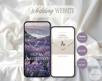 Countryside Wedding Website Template Canva | Rustic Digital Wedding Invitation | RSVP, Music & Countdown | Editable Wedding Website