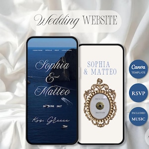 Coastal Wedding Website Template Canva | Beach Wedding Website | Editable Digital Invitation | RSVP, Music & Countdown