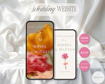 Floral Wedding Website Template Canva | Editable Digital Wedding Invitation | RSVP, Music & Countdown | Interactive Wedding Website