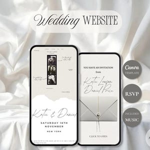 Minimal Wedding Website Template Canva | Digital Wedding Invitation | RSVP, Music & Countdown | Editable Interactive Wedding Website