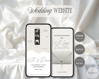 Minimal Wedding Website Template Canva | Digital Wedding Invitation | RSVP, Music & Countdown | Editable Interactive Wedding Website