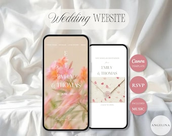 Plantilla de sitio web para bodas de verano en Canva | Invitación de boda digital | Confirmación de asistencia, música y cuenta regresiva | Sitio web de boda interactivo y editable