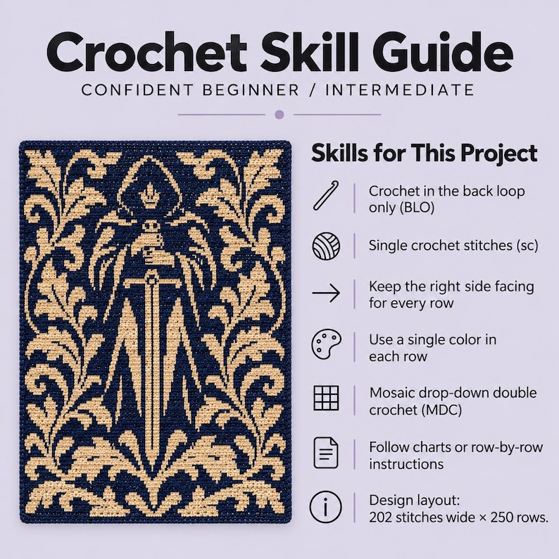 Tan Mosaic Pattern Sword Crochet Blanket Pattern Overlay Mosaic Crochet PDF Gothic Hooded ...