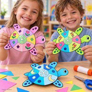 Printable Turtle Craft Bundle, 20 Designs in 3 Sizes, Bonus Coloring Sheets, A4 and Letter PDFs