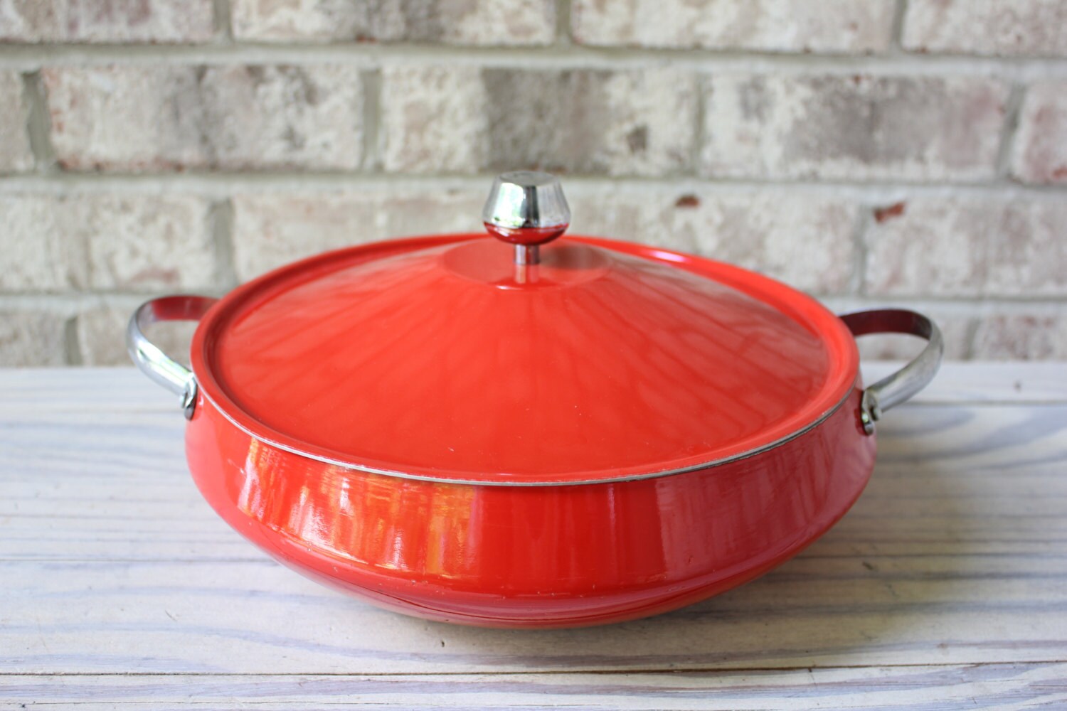 Bright cherry red metal sauté pan with lid serving dish gift Etsy
