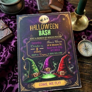 Hocus Pocus Invitation: Digital or Print, Halloween Party Digital Invite, Editable Canva