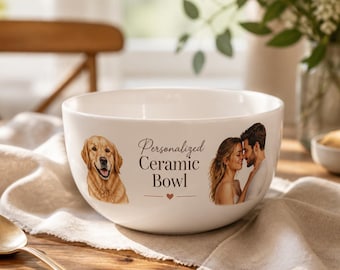 Personalized Ceramic Bowl | Custom Photo Pet Bowl With Name, Birthday Anniversary Wedding Mothers Day Gift for Wife Husband Mom Friend