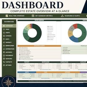 Estate Executor Spreadsheet | Probate Organizer | Estate Administration Workbook | Executor Checklist | Excel Dashboard