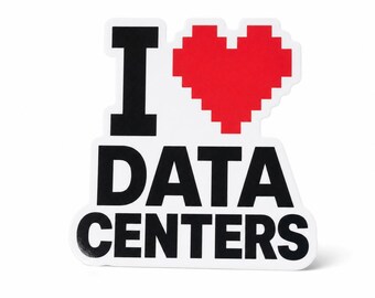 Vinylsticker 'I Love Data Centers' | Pixelhart Retro | Sticker voor laptop of waterfles | Cadeau voor software engineer/DevOps