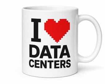 Koffiemok met de tekst "I Love Data Centers" | Hartje met 8-bits pixels | Grappig cadeau voor software engineer, systeembeheerder, cloud architect | Keramiek (325 ml)