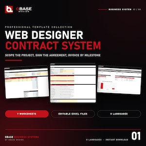 Web Designer Contract System Spreadsheet | Project Scope, Client Agreement, Milestone Invoice & Tracker | Excel Template