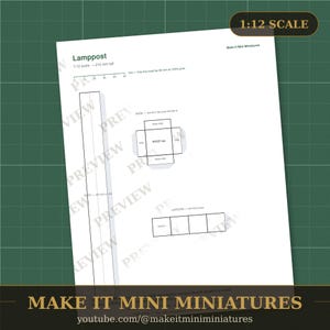 Dollhouse Lamppost Template 1:12 Scale — Printable Miniature Furniture Cut-Out Pattern image 2