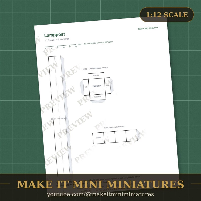 Dollhouse Lamppost Template 1:12 Scale — Printable Miniature Furniture Cut-Out Pattern image 2
