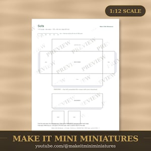 Dollhouse Sofa Template 1:12 Scale — Printable Miniature Furniture Cut-Out Pattern image 1