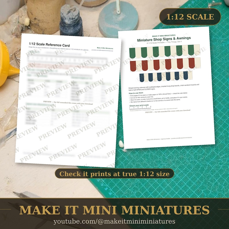 Miniature Shop Signs & Awnings Printable 1:12 Scale — Dollhouse Accessories Digital Download image 3