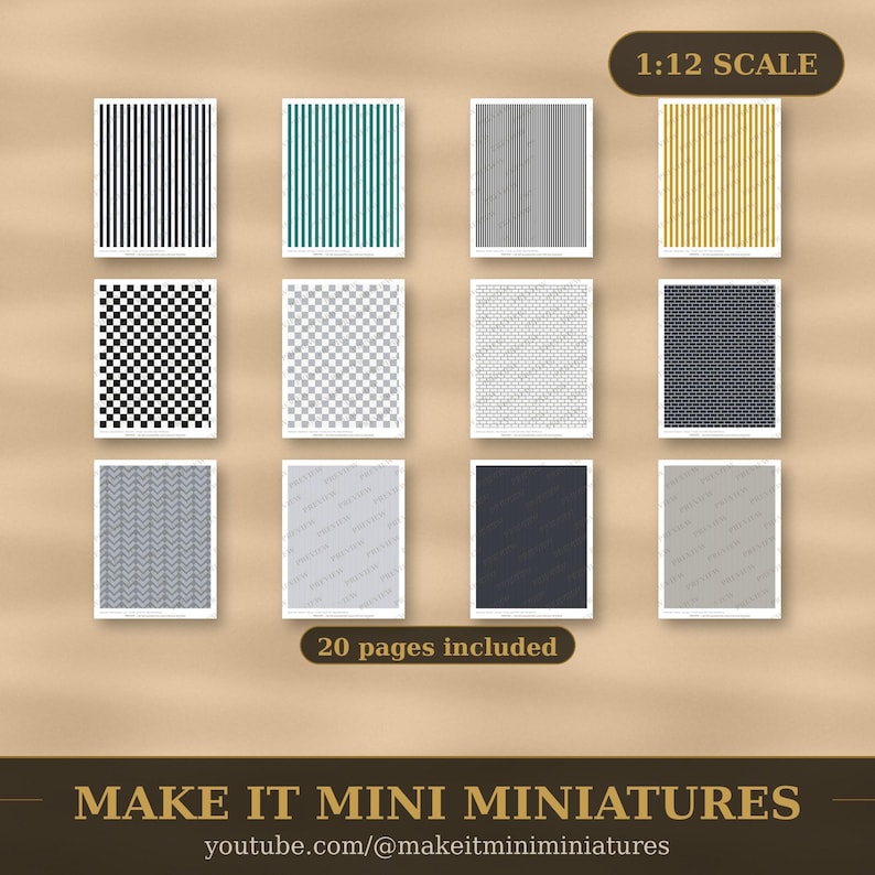 Papel pintado y suelos para casas de muñecas, imprimibles a escala 1:12 — Paquete moderno, 20 hojas imagen 4