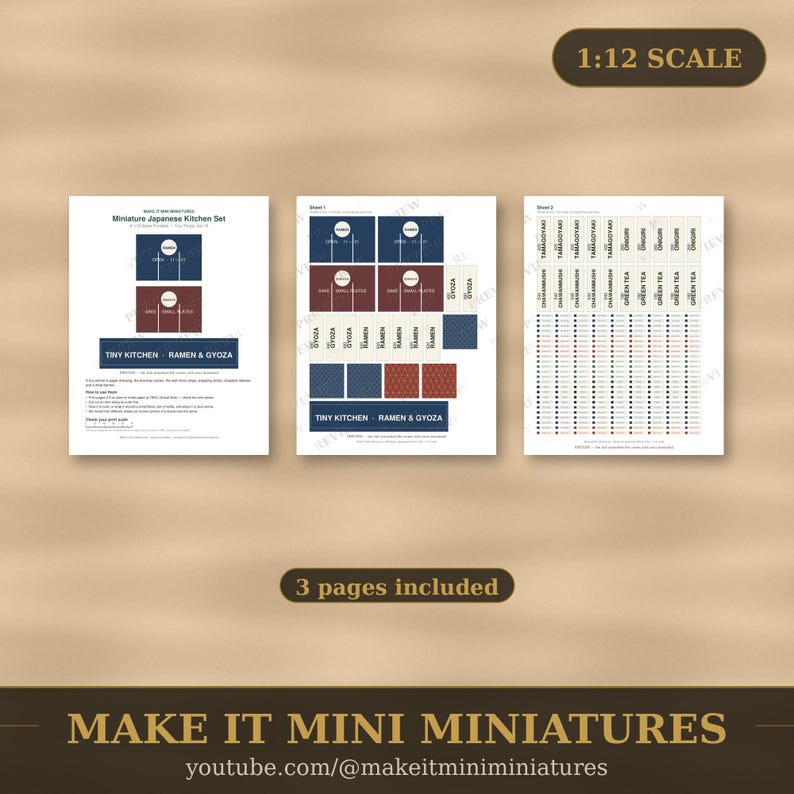 1:12 Scale Miniature Japanese Kitchen Printables – Noren, Menu, Wraps (Digital Download) image 4