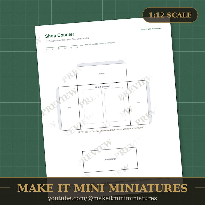 Gabarit de comptoir de magasin pour maison de poupée à l'échelle 1:12 — Modèle de mobilier miniature à découper et à imprimer image 2