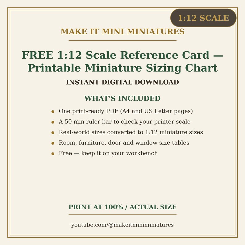 Free 1:12 Scale Reference Card Printable — Dollhouse Miniature Ruler & Conversion Chart image 5