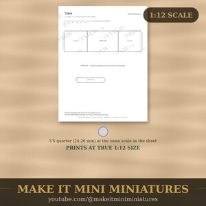 Dollhouse Table Template 1:12 Scale — Printable Miniature Furniture Cut-Out Pattern image 4