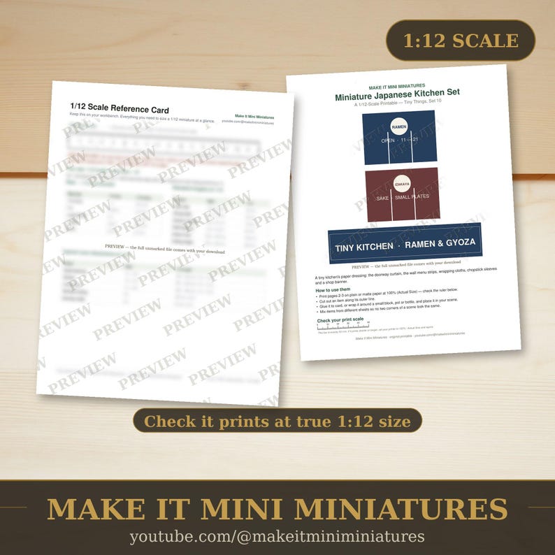 1:12 Scale Miniature Japanese Kitchen Printables – Noren, Menu, Wraps (Digital Download) image 3