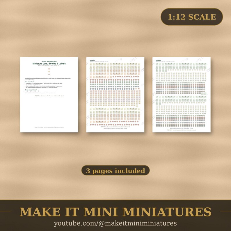 Barattoli, bottiglie ed etichette in miniatura stampabili in scala 1:12 — Accessori per casa delle bambole - Download digitale immagine 4