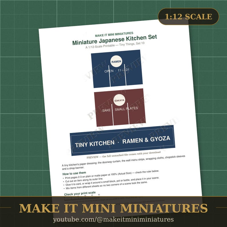 1:12 Scale Miniature Japanese Kitchen Printables – Noren, Menu, Wraps (Digital Download) image 2