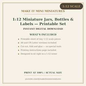 Barattoli, bottiglie ed etichette in miniatura stampabili in scala 1:12 — Accessori per casa delle bambole - Download digitale immagine 5