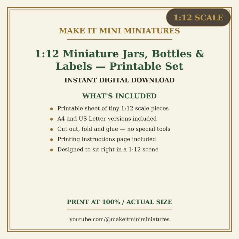 Barattoli, bottiglie ed etichette in miniatura stampabili in scala 1:12 — Accessori per casa delle bambole - Download digitale immagine 5
