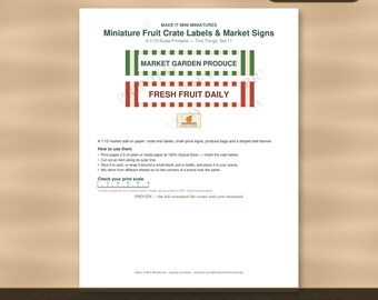 1:12 Scale Fruit Crate Labels & Market Signs – Dollhouse Stall Printable (Digital Download)