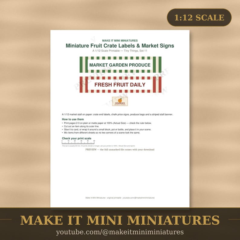 1:12 Scale Fruit Crate Labels & Market Signs – Dollhouse Stall Printable (Digital Download) image 1