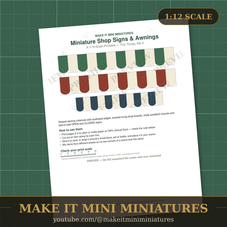 Miniature Shop Signs & Awnings Printable 1:12 Scale — Dollhouse Accessories Digital Download image 2