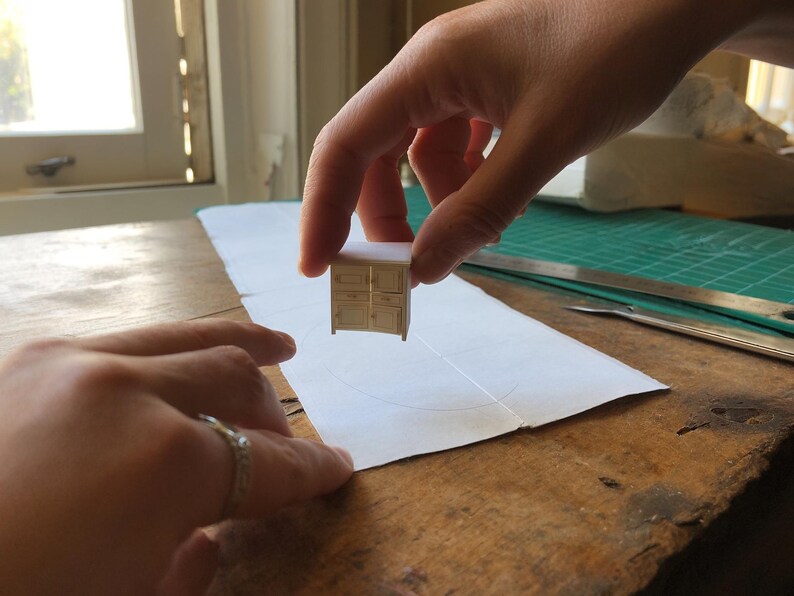 Dollhouse Kitchen Cabinet Template 1:12 Scale — Printable Miniature Furniture Cut-Out Pattern image 1